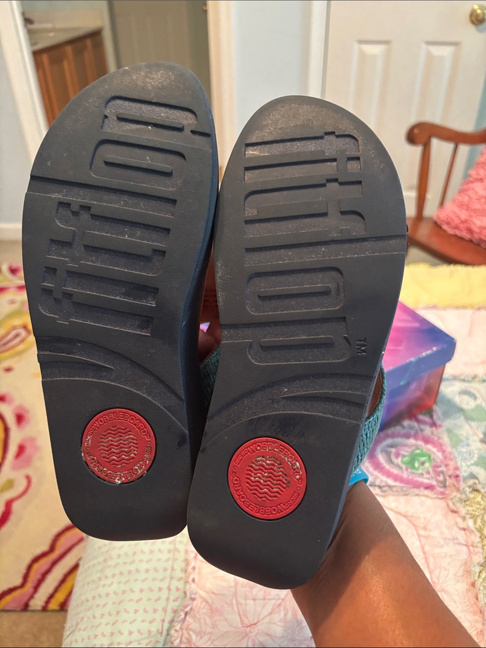 Fitflop Teal Woven Thong Sandals with Brown Footbed - Picture 7 of 7